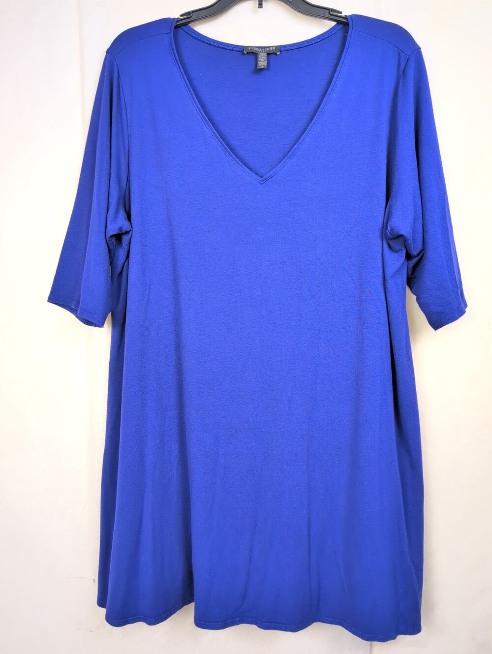 Eileen Fisher Woman blue vneck 3/4 sleeve tunic top 1X Minimal Classic Staple